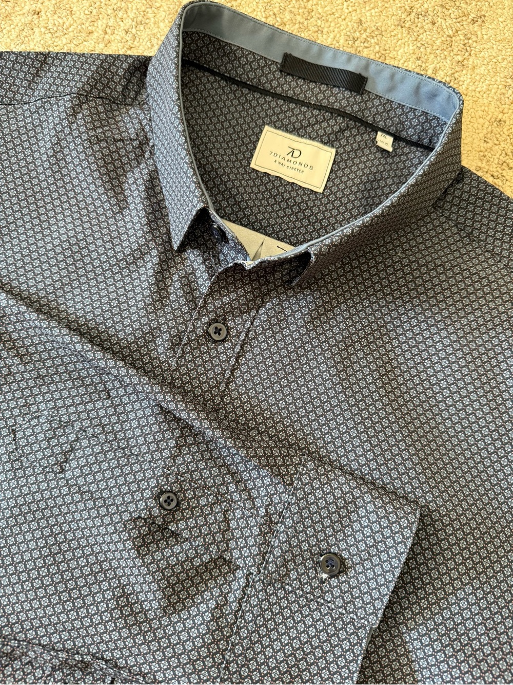7 Diamonds 4 Way Stretch Mens Dress Shirt Sz XXL Navy Print - Picture 10 of 11